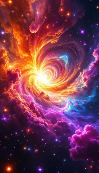 Fiery orange and magenta nebula swirling around a blazing star core