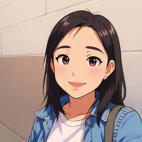 The same woman restyled as a cel-shaded anime illustration
