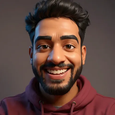 The man in the maroon hoodie restyled as a 3D animated-film character