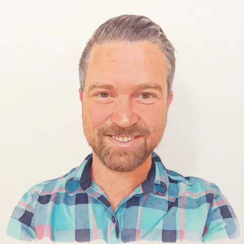 The same man restyled as a soft watercolor painting